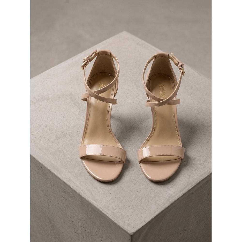 Michael Kors Ava Mid Sandal Light Blush Patent Leather Heels Size 8